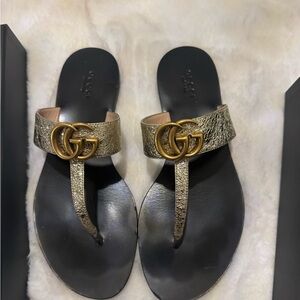 Gucci Metallic Gold and Black Sandals